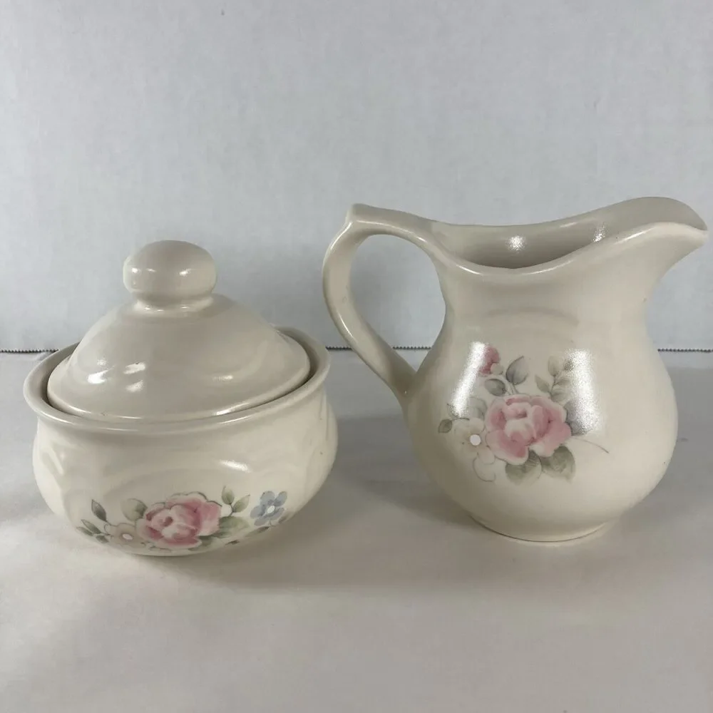 Pfaltzgraff Tea Rose Sugar Bowl Creamer Set Vintage Cottagecore Grannycore Boho